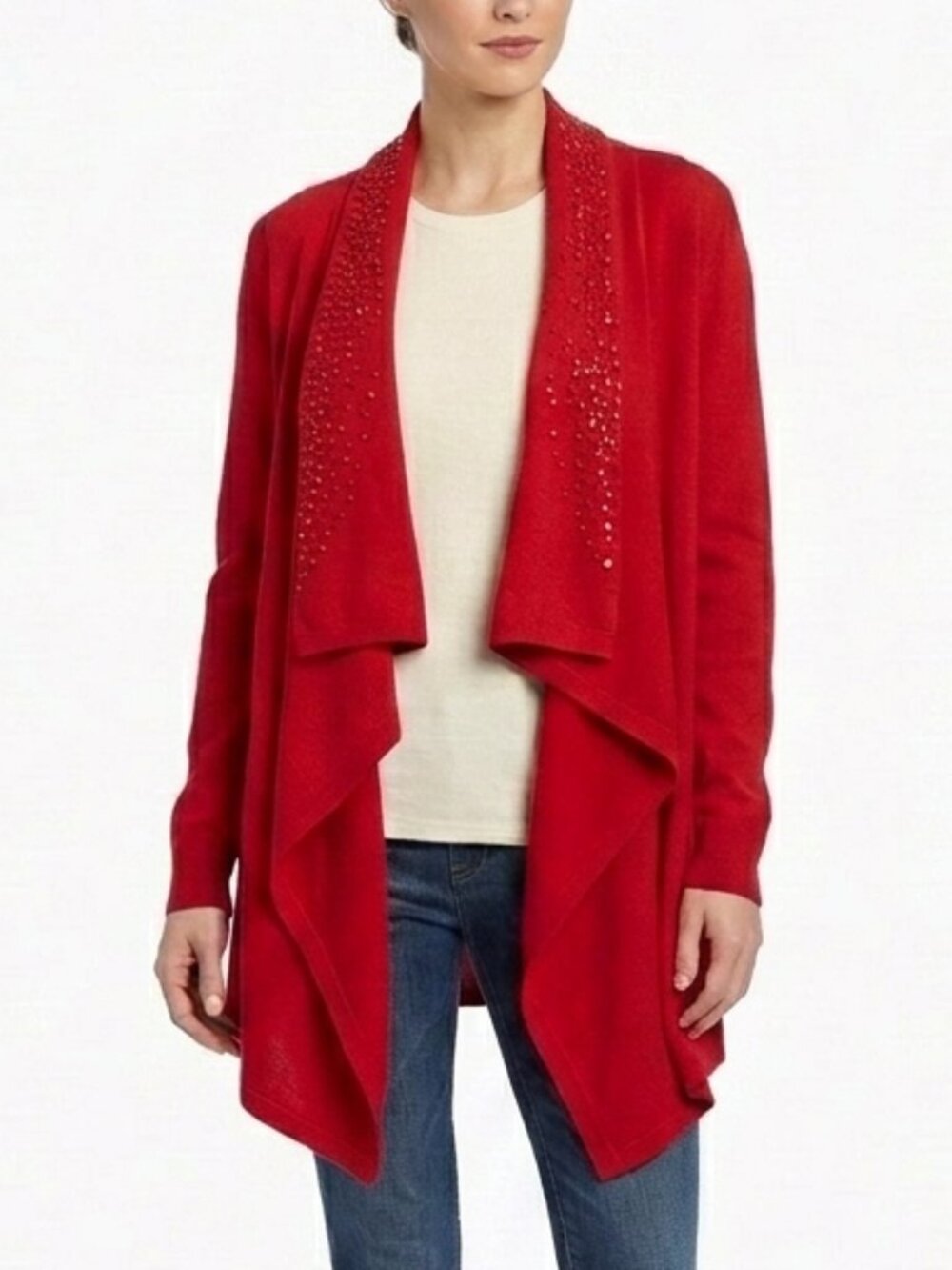 DKNY Draped Open Front Sequined Drape Front Cardigan- Sz XS/Sm
